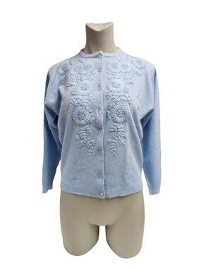 VTG 50s Specialty House Fashion floral embroidered blue cardigan sz 42 fits M/L